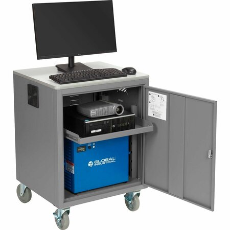 GLOBAL INDUSTRIAL Mobile Powered Audio Visual Cart w/ Lockable Cabinet, 100AH Battery, Gray 241659PGY